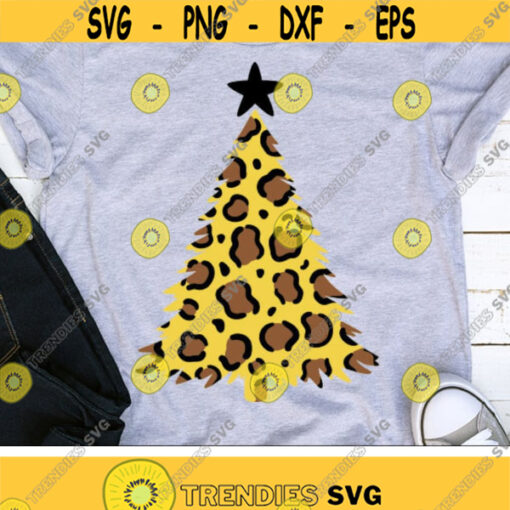 Leopard Print Christmas Tree Svg Christmas Cut Files Cute Holiday Svg Dxf Eps Png Animal Print Svg Winter Clipart Silhouette Cricut Design 2987 .jpg