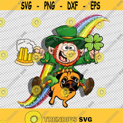 Leprechaun With Beer And Clover Riding A Pug Saint Patricks Day JPG PNG Digital File