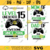 Level 15 Unlocked svg 15th Birthday Boy Gamer 15 years Old Gamer T Shirt Video Game Controller Joystick kid design Svg Cut File For Cricut 142 copy