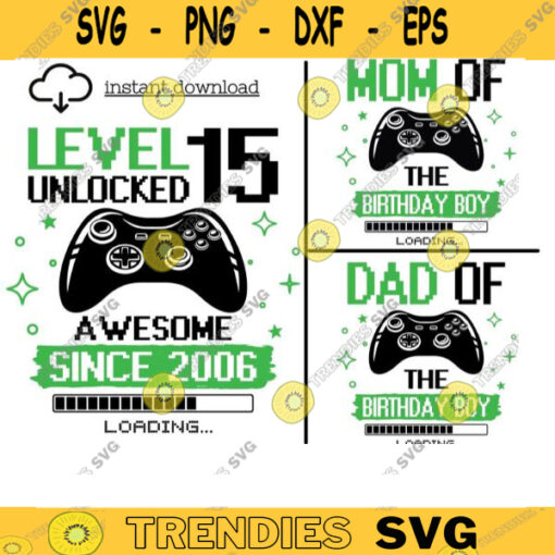 Level 15 Unlocked svg 15th Birthday Boy Gamer 15 years Old Gamer T Shirt Video Game Controller Joystick kid design Svg Cut File For Cricut 142 copy