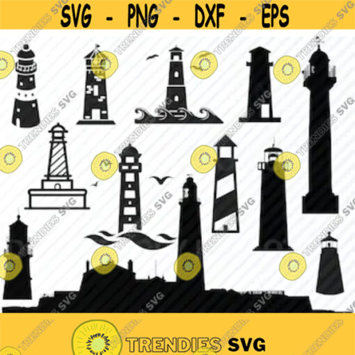 Lighthouse SVG Bundle Nautical Vector Images Silhouette Clip Art Lighthouses SVG Files For Cricut Eps Png dxf ClipArt Light house Design 208