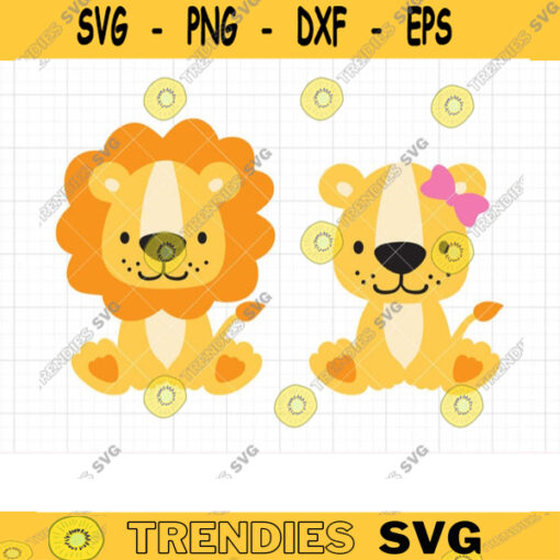 Lion SVG Baby Boy Girl Lion Siblings Cute Lion Brother Sister with Bow Svg Dxf Png Cut Files for Cricut and Silhouette Commercial Use copy