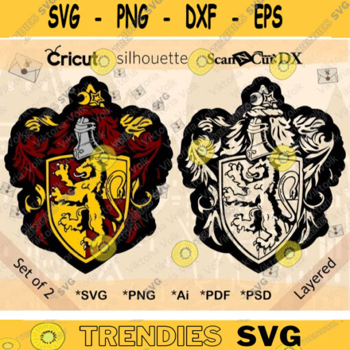 Lion Uniform Emblem Color and Outline svg jpg png psd ai Cut File Vector Blank Lion Crest Outline School of Magic House Crest