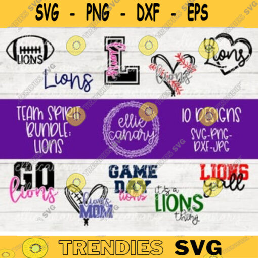 Lions Sport Bundle Team Spirit SVG Game png jpeg dxf Commercial Use Vinyl Cut File Mom Dad Fall School Pride Football Baseball Softball 117