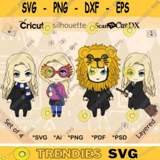 Little Blonde Witch Bundle SVG Printable Magical Girl Color Cut File Cute Witch Vector Art PNG Glasses Lion Mascot Broom Scarf