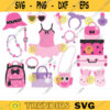 Little Girl Fashion Accessories Clipart Cute Bunny Slipper Ballet Dress Handbag Backpack Pink Fashion Items Clipart Clip Art copy