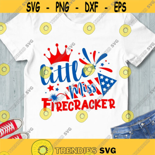 Little Miss Firecracker SVG 4th July SVG Patriotic girl shirt Fourth of July cut files