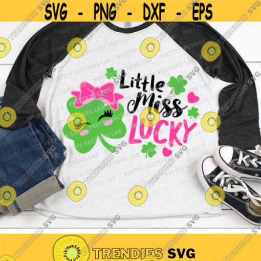 Little Miss Lucky Svg Girls St. Patricks Day Svg Cute Clover Svg Dxf Eps Png Kids Cut Files Funny Svg Baby Clipart Silhouette Cricut Design 2777 .jpg