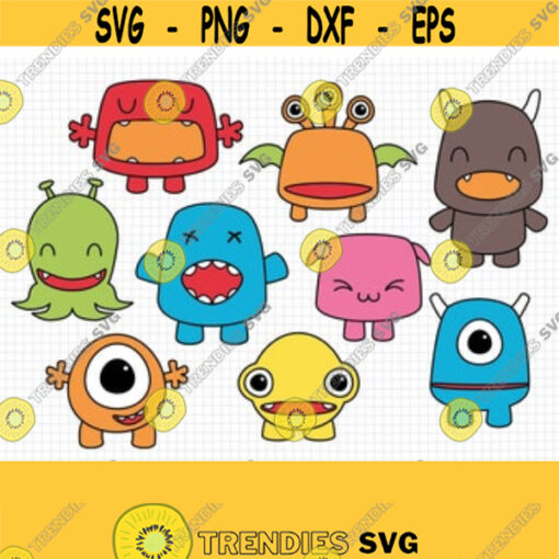 Little Monster SVG. Cute Baby Monsters Clipart PNG. Kids Funny Monster Cut Files Bundle. Vector Files DXF Cutting Machine Instant Download Design 222
