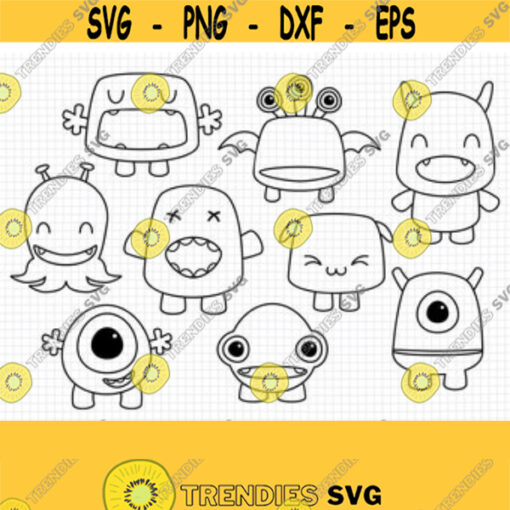 Little Monster SVG. Cute Baby Monsters Clipart PNG. Kids Funny Monster Cut Files Bundle. Vector Files DXF Cutting Machine Instant Download Design 225
