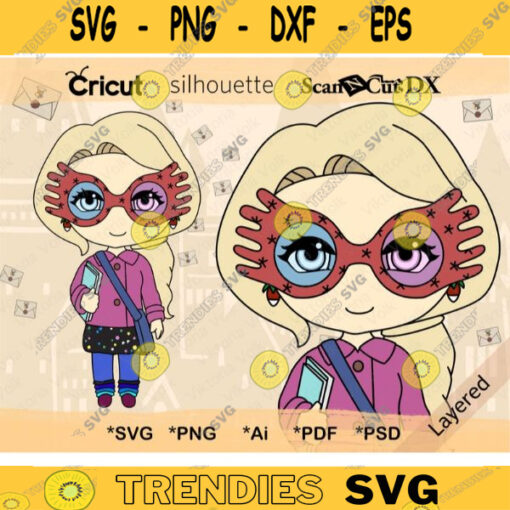 Little Witch With Magic Glasses SVG Printable Cute Chibi Witch Color Cut File Cute Girl Vector Art Scool of Magic Character PNG