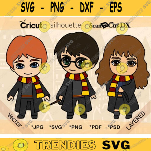 Little Wizards Chibi Clipart Bundle Cute School of Magic Students svg jpg png psd pdf Cute Wizard Students Cut File Layered by Color