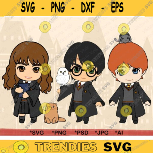Little Wizards Clipart Harry Vector Hermoine Cut File Ron SVG Cute Hogwards Students Printable