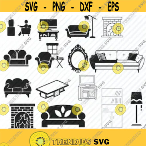 Living Room Furniture SVG Bundle Couch chair table Silhouette Clip Art Sofa SVG Files For Cricut Eps Png dxf ClipArt Book shelf Mirror Design 145