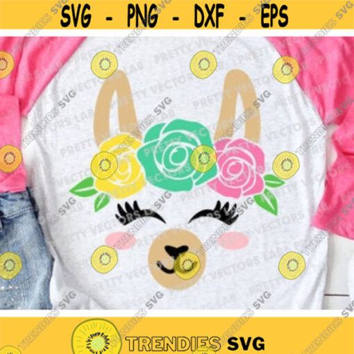 Llama Face Svg Cute Easter Llama Svg Girls Spring Svg Dxf Eps Png Llama with Flowers Cut Files Girl Shirt Design Silhouette Cricut Design 655 .jpg