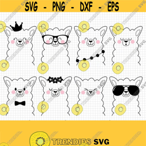 Llama SVG. Llama Bundle Clipart Cut Files. Cute Kawaii Llama Vector Files for Cutting Machine. Floral Crown Sunglasses Bowtie png dxf eps Design 856