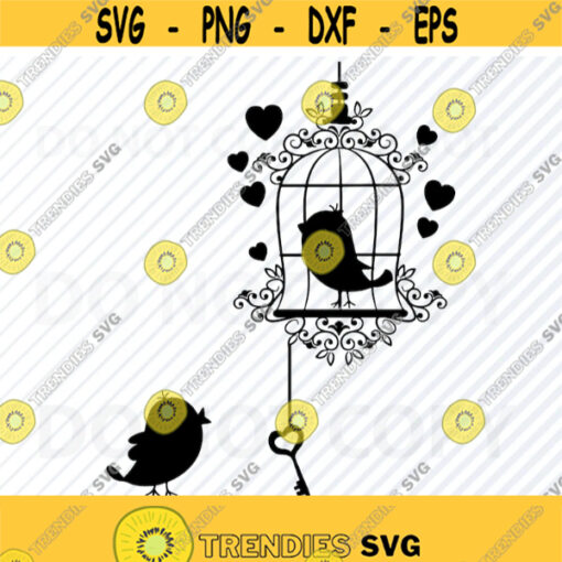 Love Birds SVG File Bird Cage Vector Images Clipart SVG file For Cricut Bird Silhouettes Eps Love bird Png Dxf Valentine Clip Art Design 761