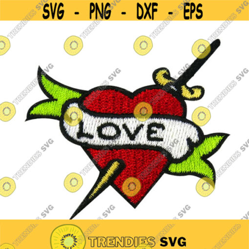 Love Dagger Tattoo Heart Valentines Day Embroidery Design Monogram Machine INSTANT DOWNLOAD pes dst Design 941