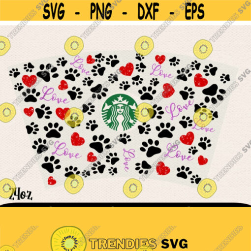 Love Dog Starbucks Svg Wrap Starbucks Svg Wrap Dog Pow Starbucks Svg Full Wrap Svg Paws Svg Paws and Hearts Starbucks Svg Design 368