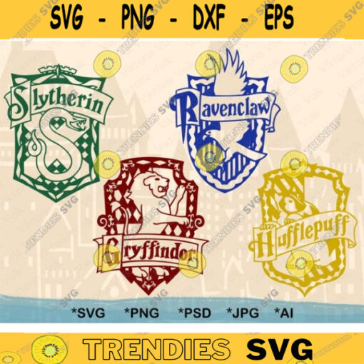 Low Detail 4 Color Sigils Hogwarts House Crest Silhouette svg Cut Files Clip Art Vector Gryffindor Slytherin Ravenclaw Hufflepuff