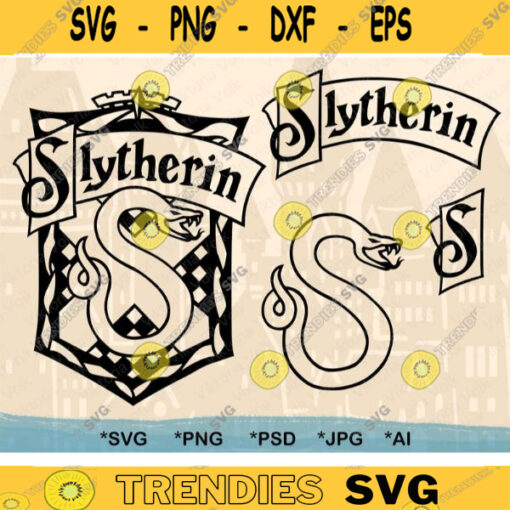 Low Detail Slytherin Symbols svg Snake Emblem Outline Harry Potter svg Cut File Slytherin Crest Banner Outline Letter S svg