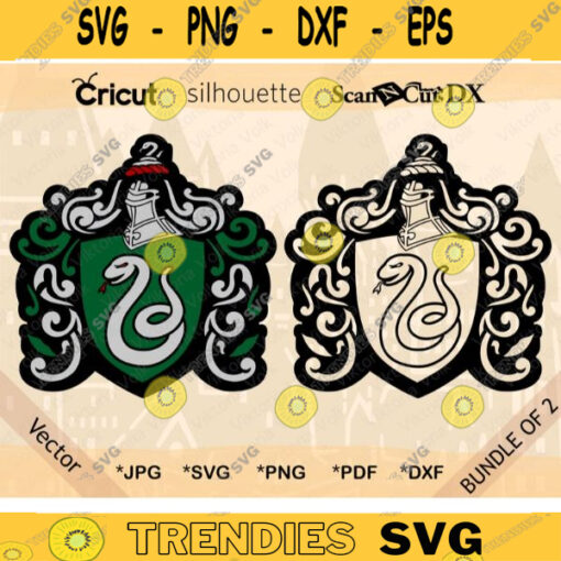 Low Detail Snake Emblem Vector School of Magic SVG Icon Clipart Green and Silver Snake Crest PNG Cricut Silhouette Bundle