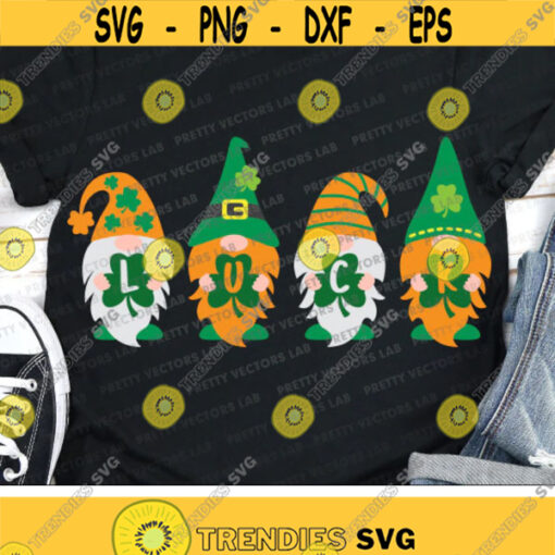 Lucky Gnomes Svg St. Patricks Day Svg Luck Svg Dxf Eps Png Gnomes Holding Clovers Svg Irish Clipart Kids Cut Files Silhouette Cricut Design 2188 .jpg