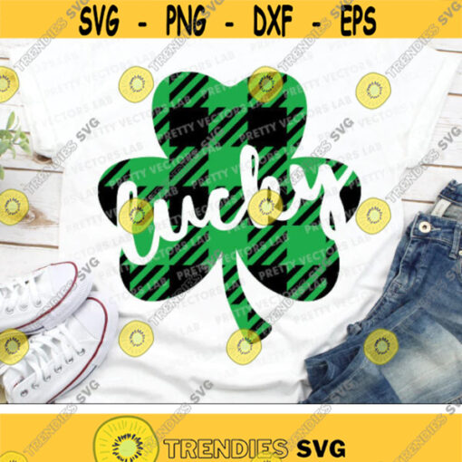 Lucky Svg Buffalo Plaid Shamrock Svg Green Plaid Clover Svg Dxf Eps Png St. Patricks Day Svg Kids Clover Cut Files Silhouette Cricut Design 2125 .jpg