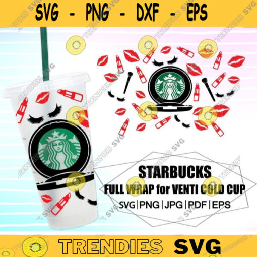 Makeup Starbucks cup SVG Kiss svg Full wrap starbucks SVG files for Cricut 24oz Full Wrap for Starbucks Venti Cold Cup Cricut DIY 139