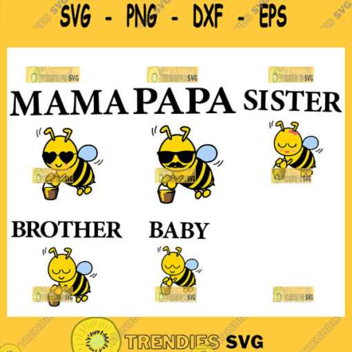 Mama Papa Sister Brother Baby Bee Svg Bee Family Svg Bundle 1