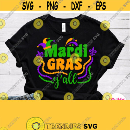 Mardi Gras Yall Svg Mardi Gras Shirt Svg Design with Orange Green Purple Beads Svg For Cricut Silhouette Printable Png Jpg Iron on Design 451
