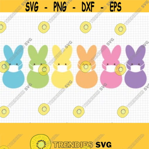 Marshmallow Bunny with Mask SVG. Quarantine Easter Bunnies Clipart PNG Cut Files. Bunny Peeps Silhouette Vector DXF for Cutting Machine Design 324