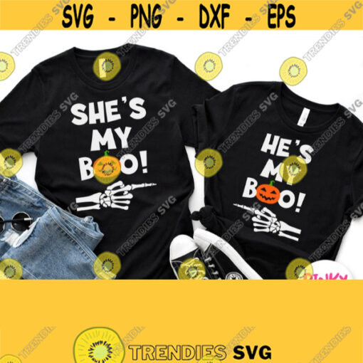 Matching Couple Halloween Shirts Svg Shes My Boo Svg Hes My Boo Svg Funny Halloween Shirt for Her Him Cricut Files Silhouette Dxf Design 867