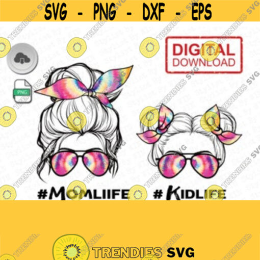 Matching Tie Dye Kid Life and Mom Life PNG Mothers day png mom life png Bandana Headband Digital Sublimation Designs Digital Download Design 2