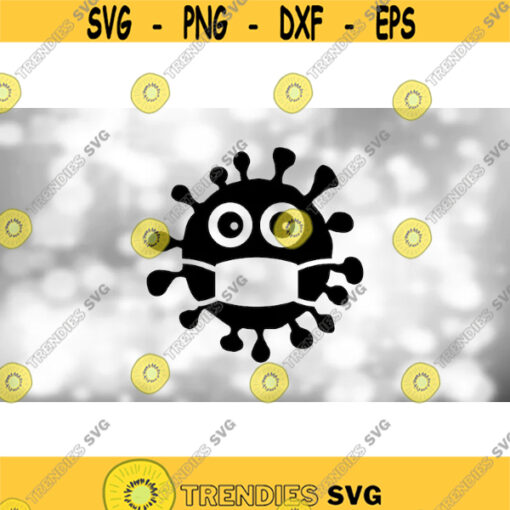 Medical Clipart Black Corona Virus Face with Black Eyes and Cutout Mask COVID Germ Bacteria Pandemic Digital Download SVG PNG Design 1201