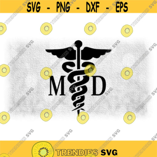 Medical Clipart Black Simple Medical Caduceus Symbol Silhouette w Letters MD for Medical Doctor Physician Digital Download SVG PNG Design 535