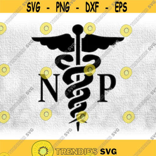 Medical Clipart Black Simple Medical Caduceus Symbol Silhouette with Letters NP for Nurse Practitioner Digital Download SVG PNG Design 272