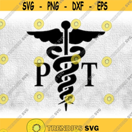 Medical Clipart Black Simple Medical Caduceus Symbol Silhouette with Letters PT for Physical Therapist Digital Download SVG PNG Design 252