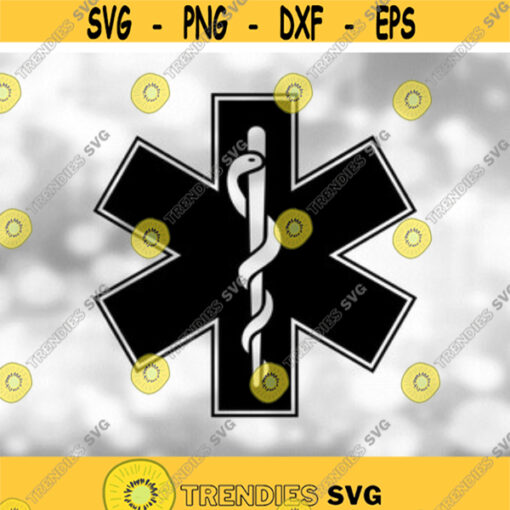 Medical Clipart Black Star of Life Symbol with Snake Wrapped on Staff for Emergency Medical Services EMT Digital Download SVG PNG Design 205