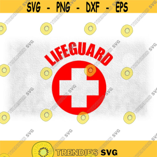 Medical Clipart Large Bold Red Circle with Cross or Plus Cutout and Capital Word Lifeguard Curved above It Digital Download SVG PNG Design 1307