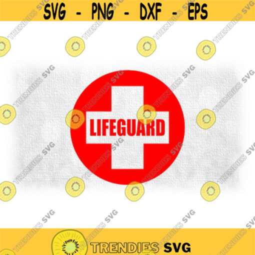 Medical Clipart Large Bold Red Circle with Plus Sign Cross Cutout and Bold Capital Word Lifeguard in Center Digital Download SVGPNG Design 1309