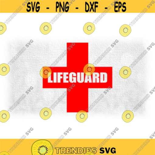 Medical Clipart Large Bold Red Cross or Plus Sign with Capitalized Word Lifeguard Cutout of Middle for Pool Digital Download SVG PNG Design 1306