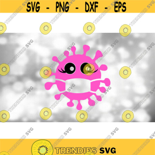 Medical Clipart Pink Female Corona Virus Face with Black Eyes Lashes and Cutout Mask COVID Germ Pandemic Digital Download SVG PNG Design 1202