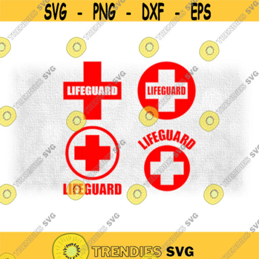 Medical Clipart Value Pack of 4 Large Bold Red Cross Designs with Capitalized Word Lifeguard for Pool Safety Digital Download SVG PNG Design 1305