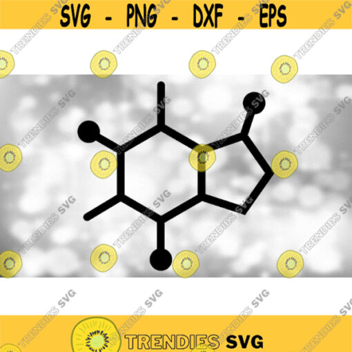 Medical or Science Clipart Coffee or Caffeine Molecule Chemical Structure Symbol in Black Outline Chemistry Digital Download SVG PNG Design 1180