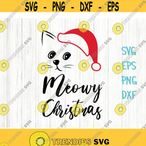 Meowy Christmas SVG Cute Cat Face with Santa Hat svg cut file Silhouette Cricut Digital File Design 225