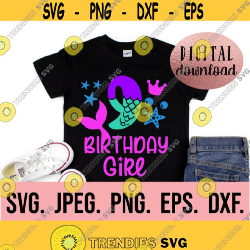 Mermaid 9th Birthday SVG Under The Sea Ninth Birthday Shirt SVG Digital Download Nine Birthday Girl Design Cricut Cut File PNG Design 403