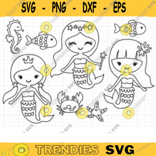 Mermaid Outline Coloring SVG Mermaid Digital Stamp Clipart Girl Birthday Party Favor Kid Activity Svg Dxf Cut Files PNG Clipart copy