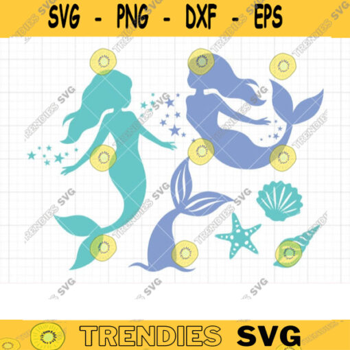 Mermaid Seashell SVG DXF Mermaid Tail Starfish Summer Beach Silhouette svg dxf Files for Cricut Clipart Clip Art Commercial Use copy