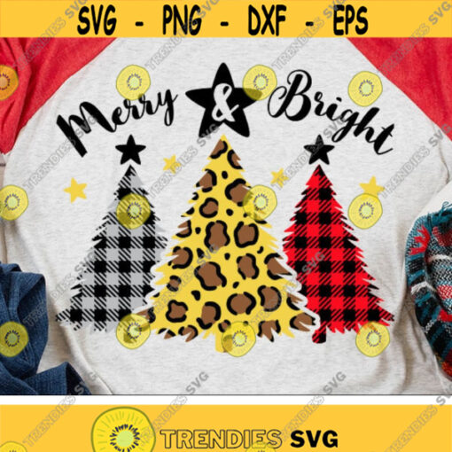 Merry And Bright Svg Leopard Print Christmas Tree Svg Buffalo Plaid Svg Xmas Saying Svg Dxf Eps Png Holiday Cut Files Silhouette Cricut Design 2298 .jpg